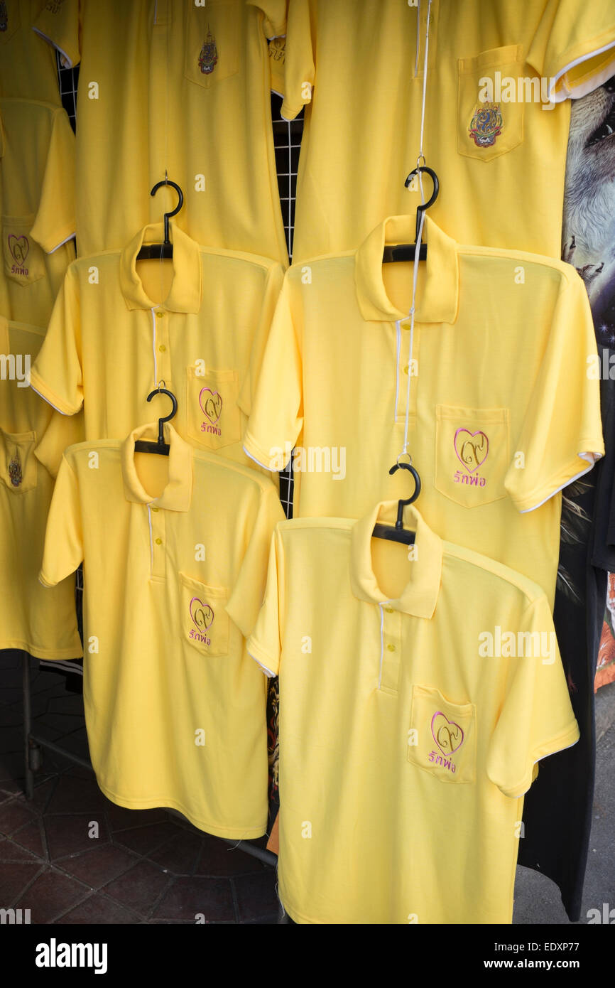 Kings Birthday Souvenir T Shirts on sale in Bangkok Stock Photo