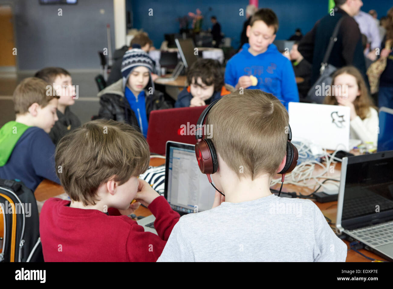children attending a coderdojo event in the uk Stock Photo