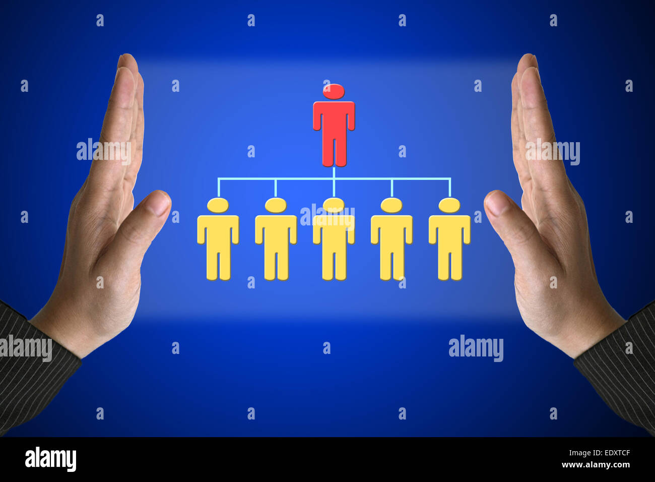 Business Hand with Simple Organization Chart on Technology Virtual ...