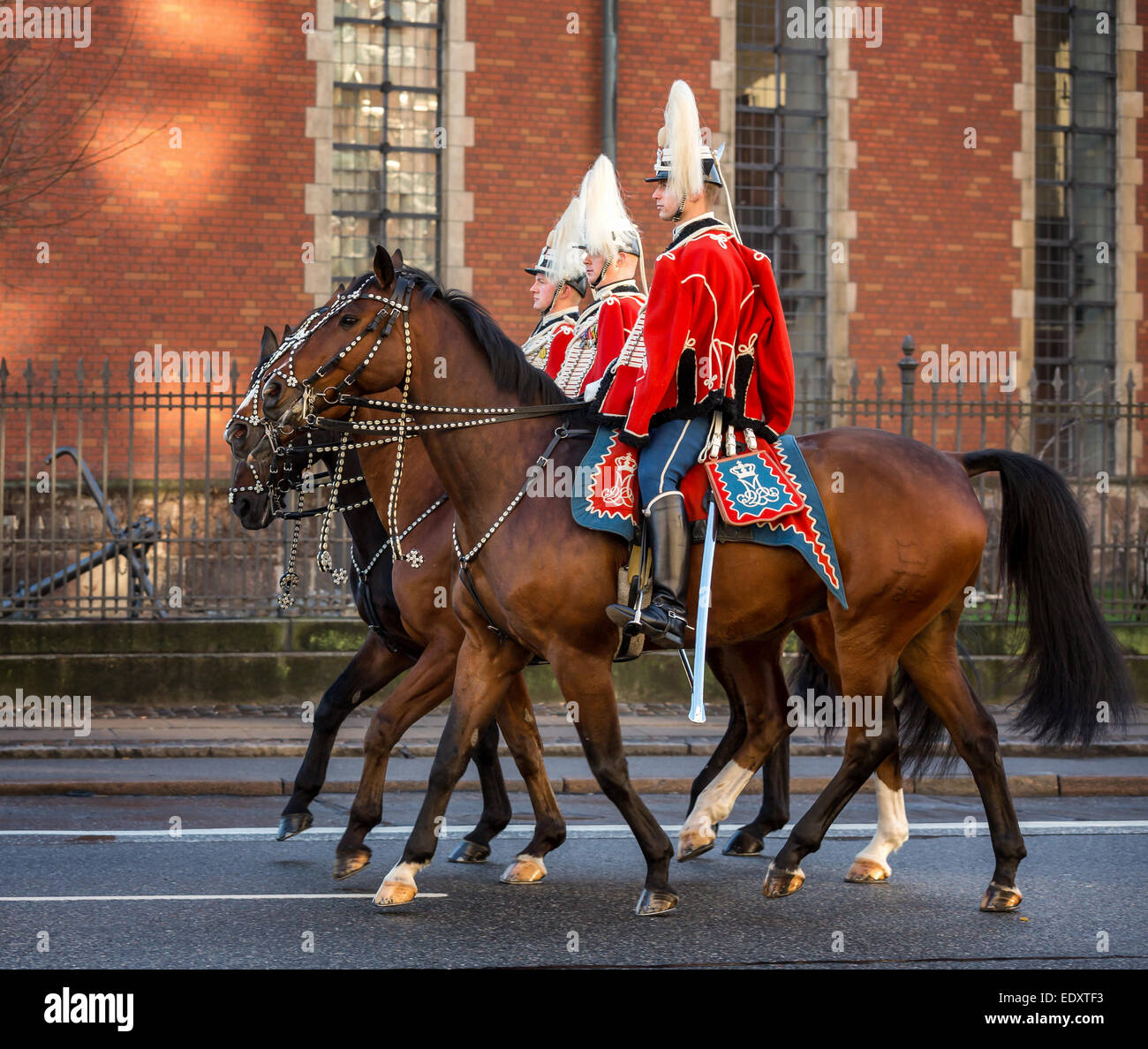 Soldiers from the Guard Hussar Regiment on horse, Copenhagen, Denmark