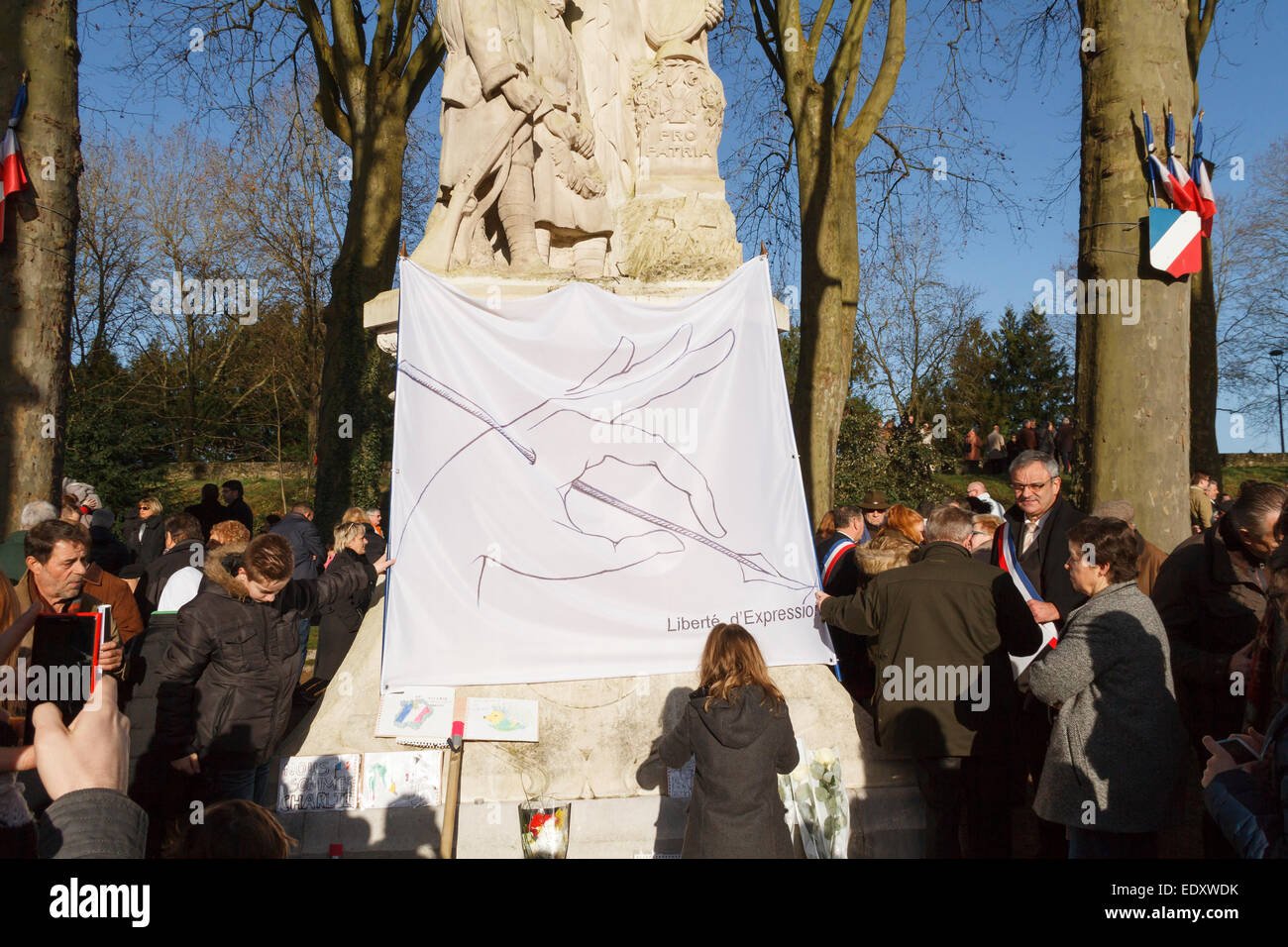 Abmoise, France. 11th January, 2015. French people against terrorist attack on Charlie Hebdo on 07 January 2015, gathering in Amboise, France sunday january 11th Credit:  Pierre Guillaume/Alamy Live News Stock Photo