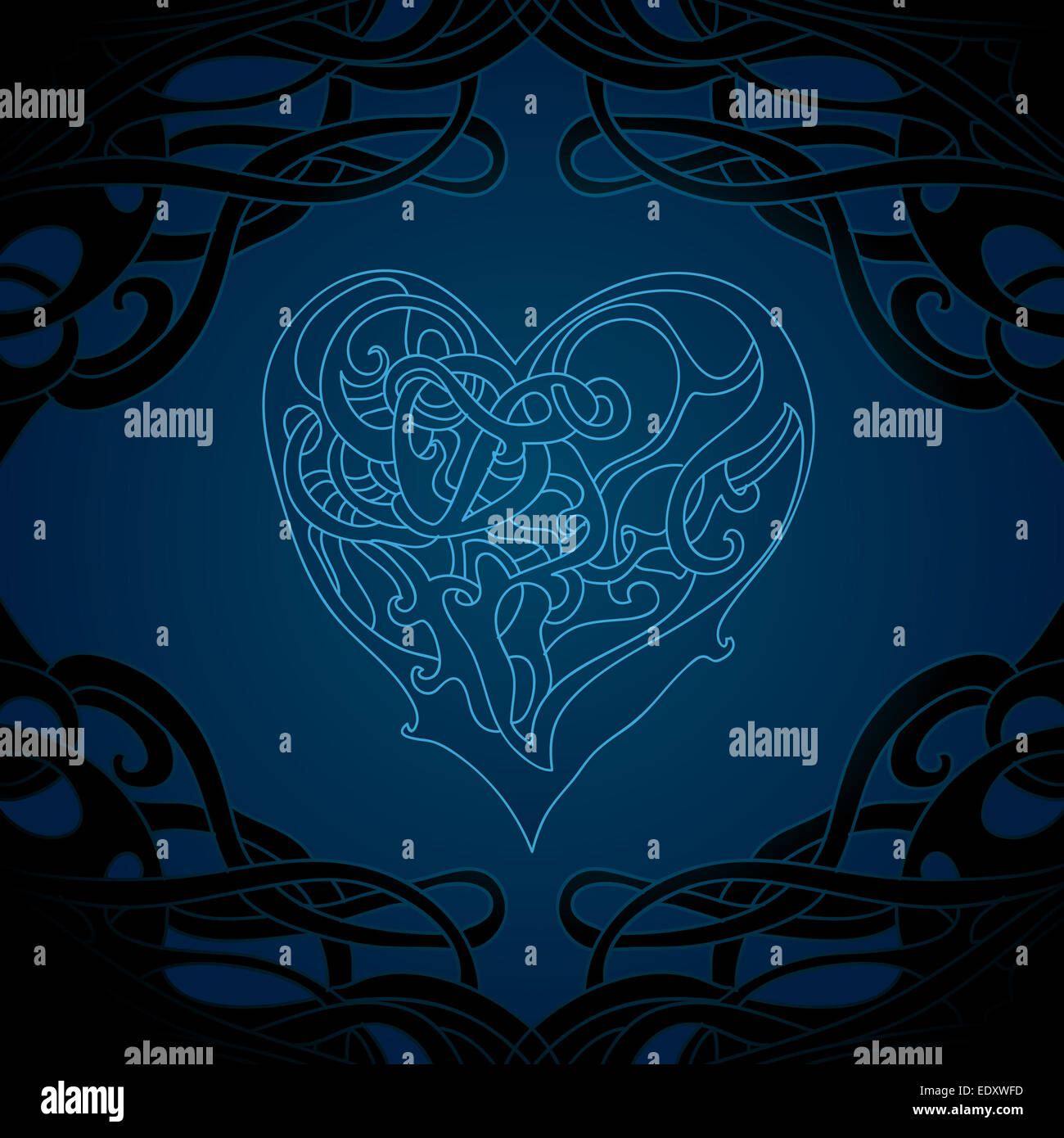 Dark blue background with hand drawn heart Stock Photo