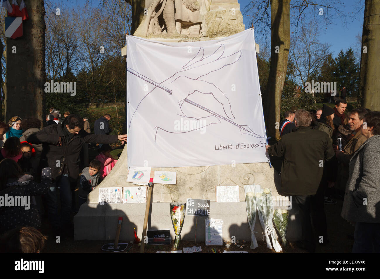 Abmoise, France. 11th January, 2015. French people against terrorist attack on Charlie Hebdo on 07 January 2015, gathering in Abmoise, France sunday january 11th Credit:  Pierre Guillaume/Alamy Live News Stock Photo