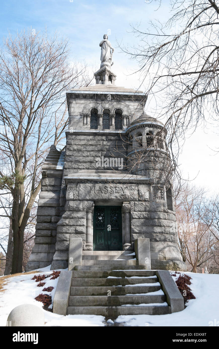 The Romanesque revival style mausoleum of Canada's well-known Massey family located in Toronto's Mount Pleasant Cemetery Stock Photo