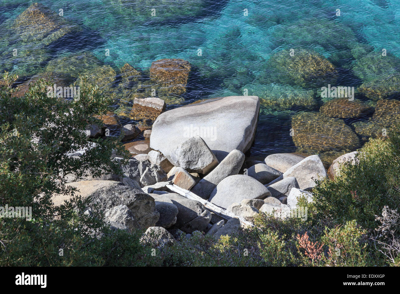 Rocks on the shore of Lake Tahoe, Incline Village, NV, USA. Stock Photo