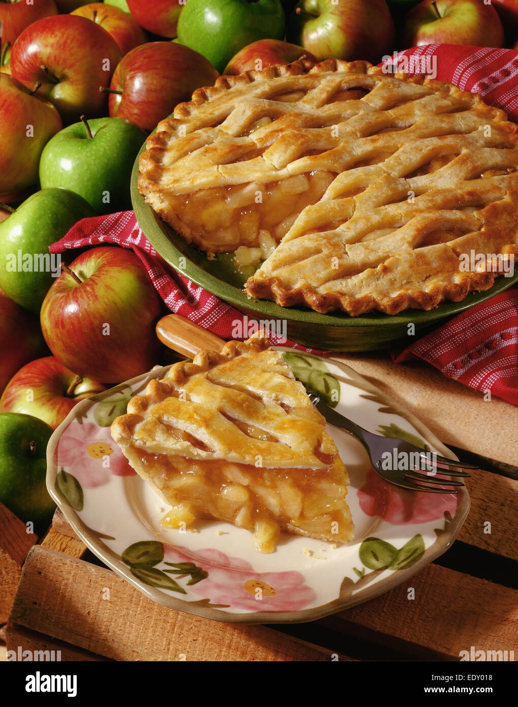 Apple pie with a single slice Stock Photo Alamy