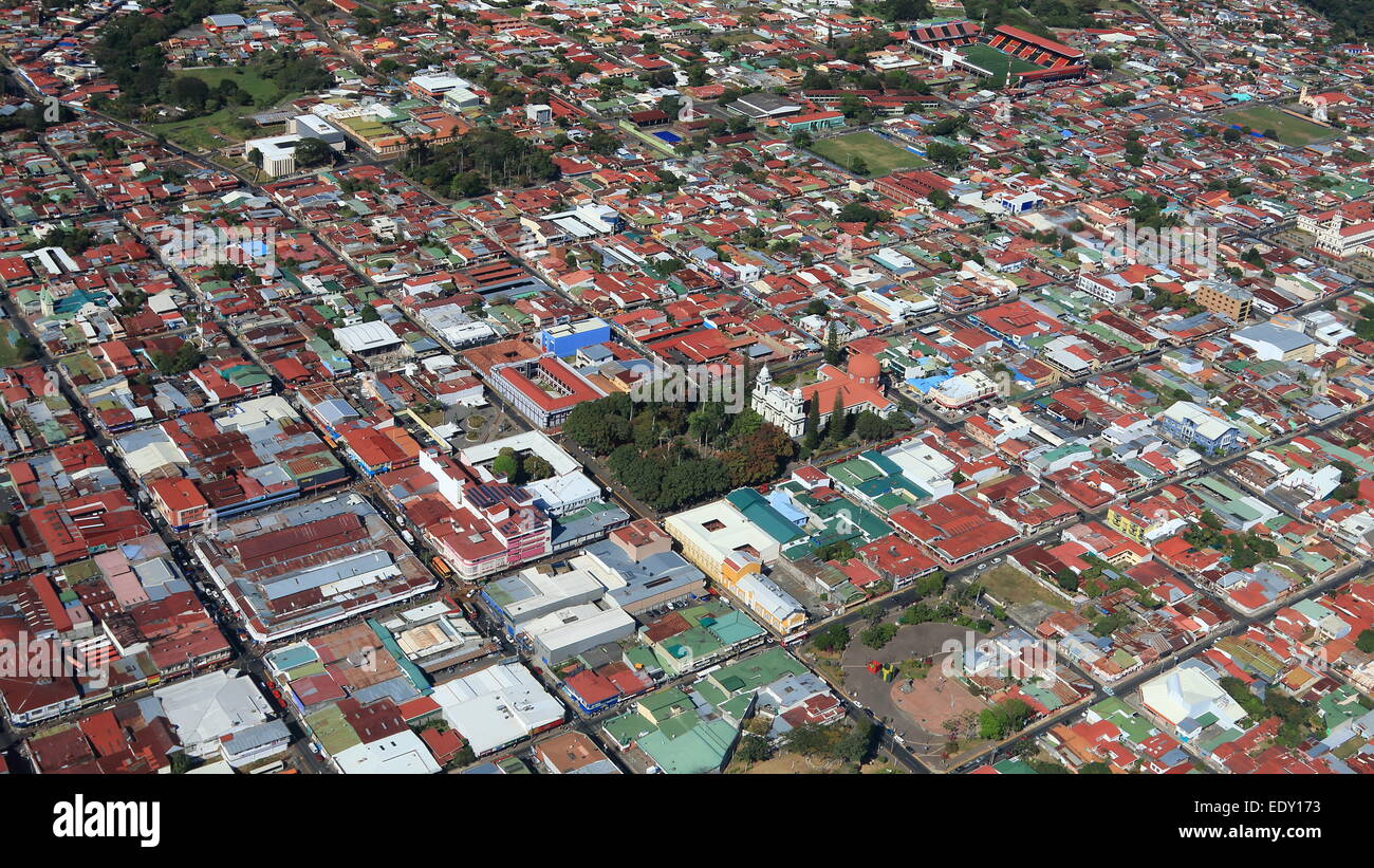 Aerial view of San Jose taken during the flight to Arenal. Stock Photo