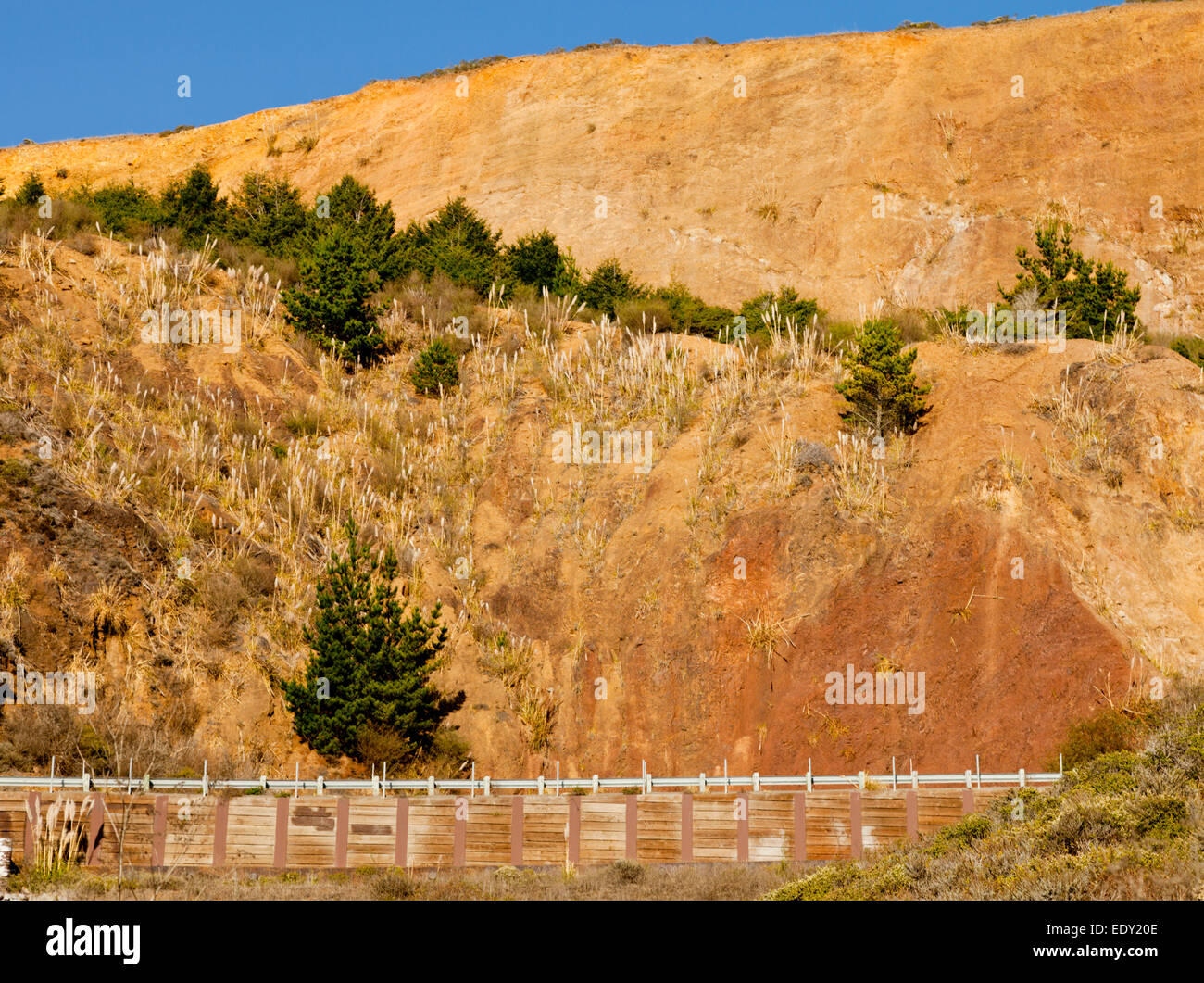 Highway 1 below the cliff face near Stinson Beach, Marin County California, USA Stock Photo
