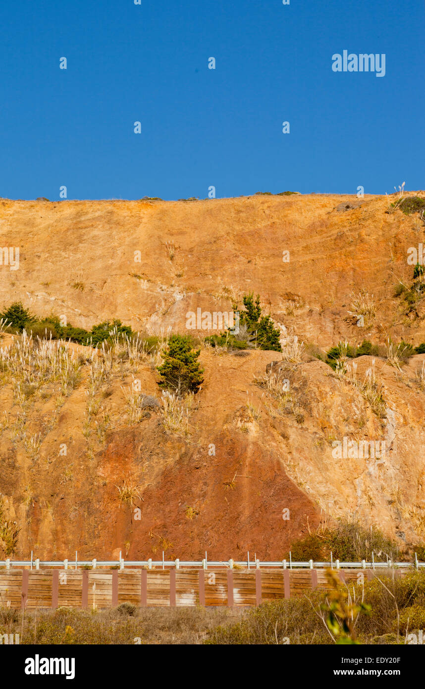 Highway 1 below the cliff face near Stinson Beach, Marin County California, USA Stock Photo