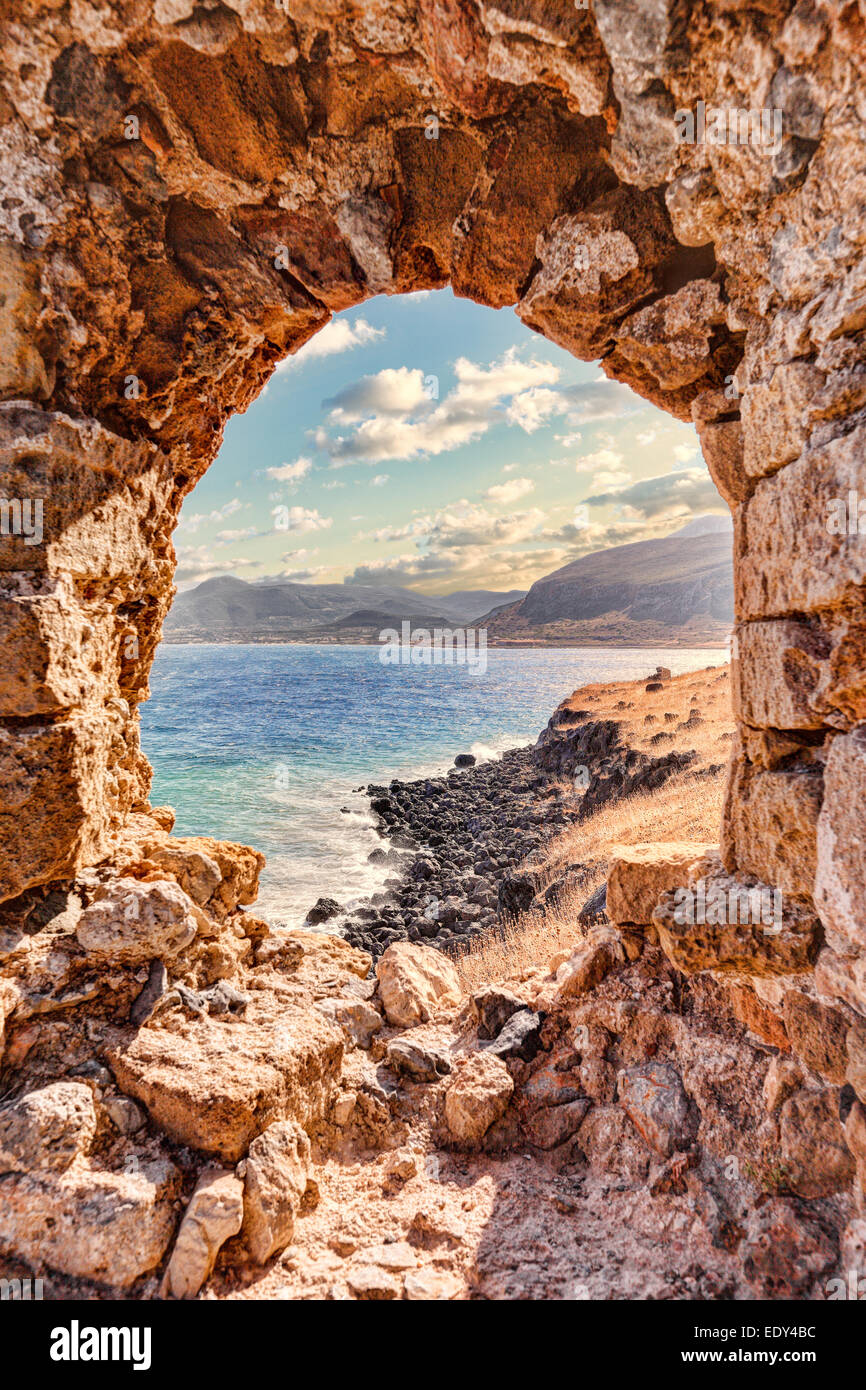 The view from the Byzantine castle-town of Monemvasia in Greece Stock Photo