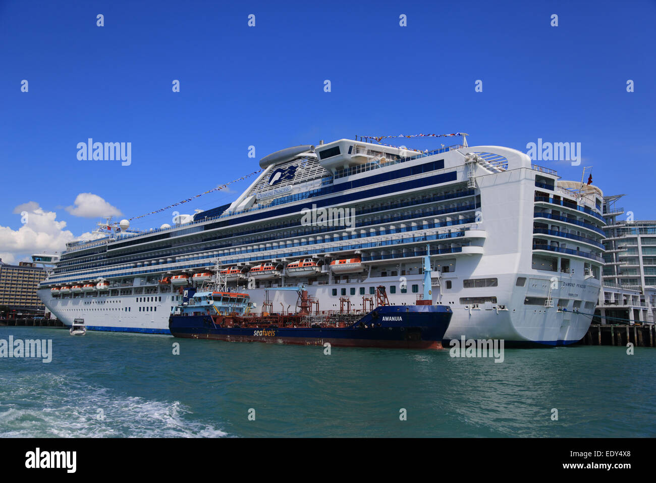 Diamond Princess Cruise Ship refueling Auckland, New Zealand Stock Photo