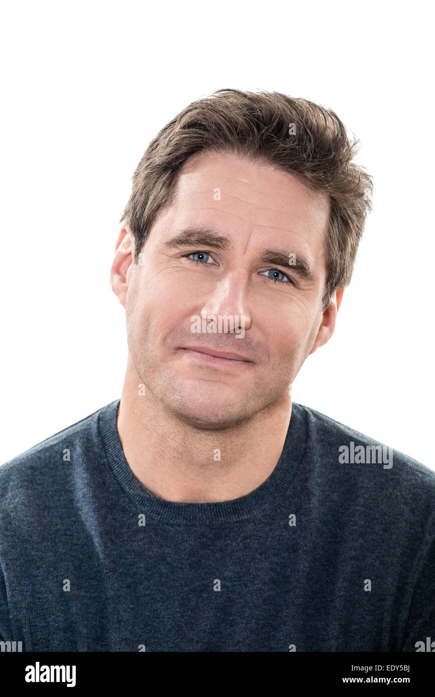 one  man mature handsome portrait blue eyes smiling portrait studio white background Stock Photo