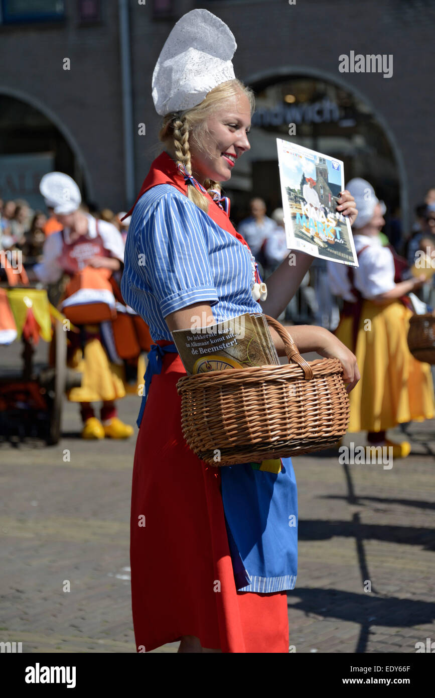Girl in traditional Dutch costume at the cheese market, Waagplein ...