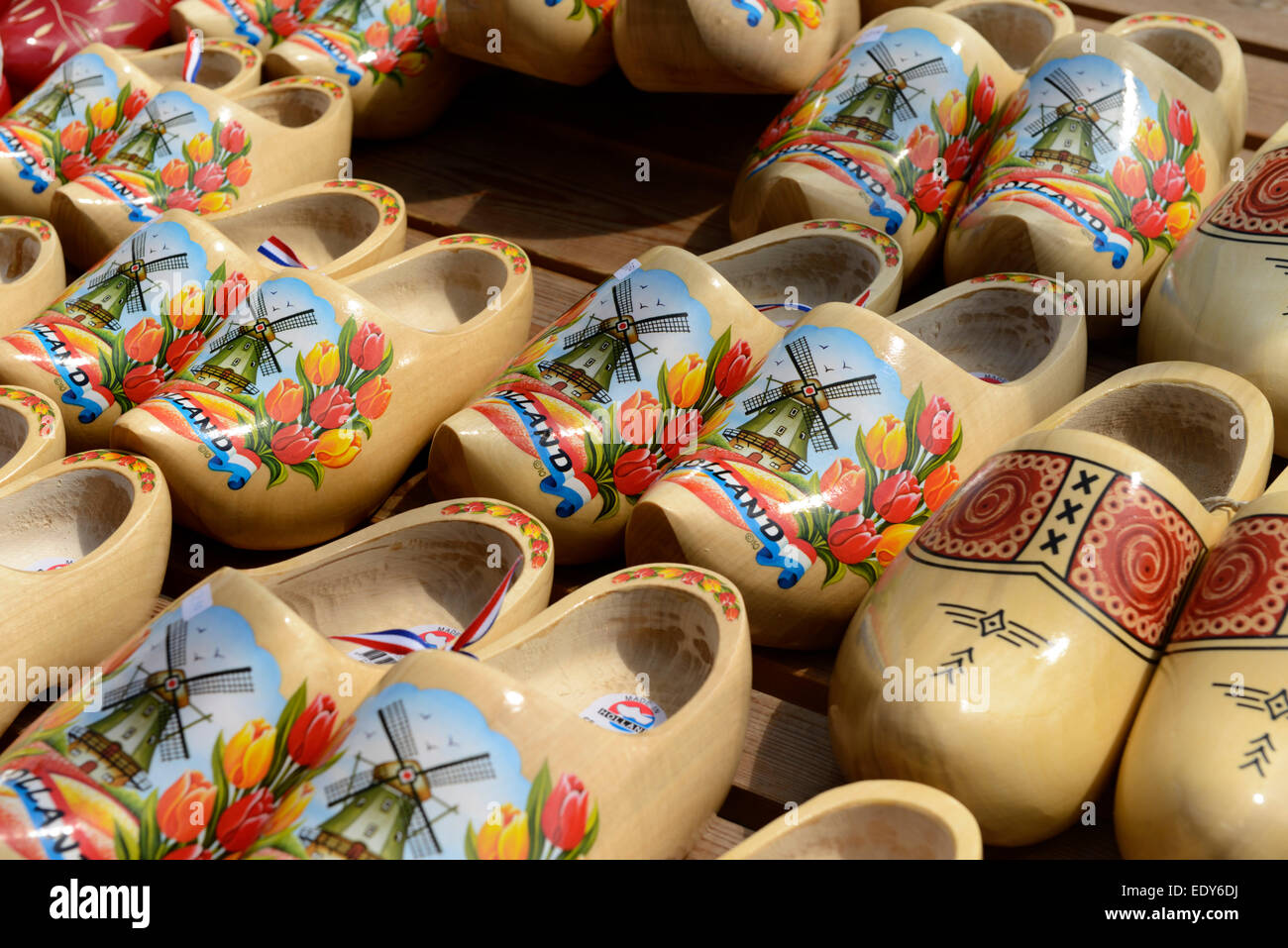 Painted traditional Dutch wooden clogs,Waagplein Square, Alkmaar, North Holland, Netherlands, Europe Stock Photo