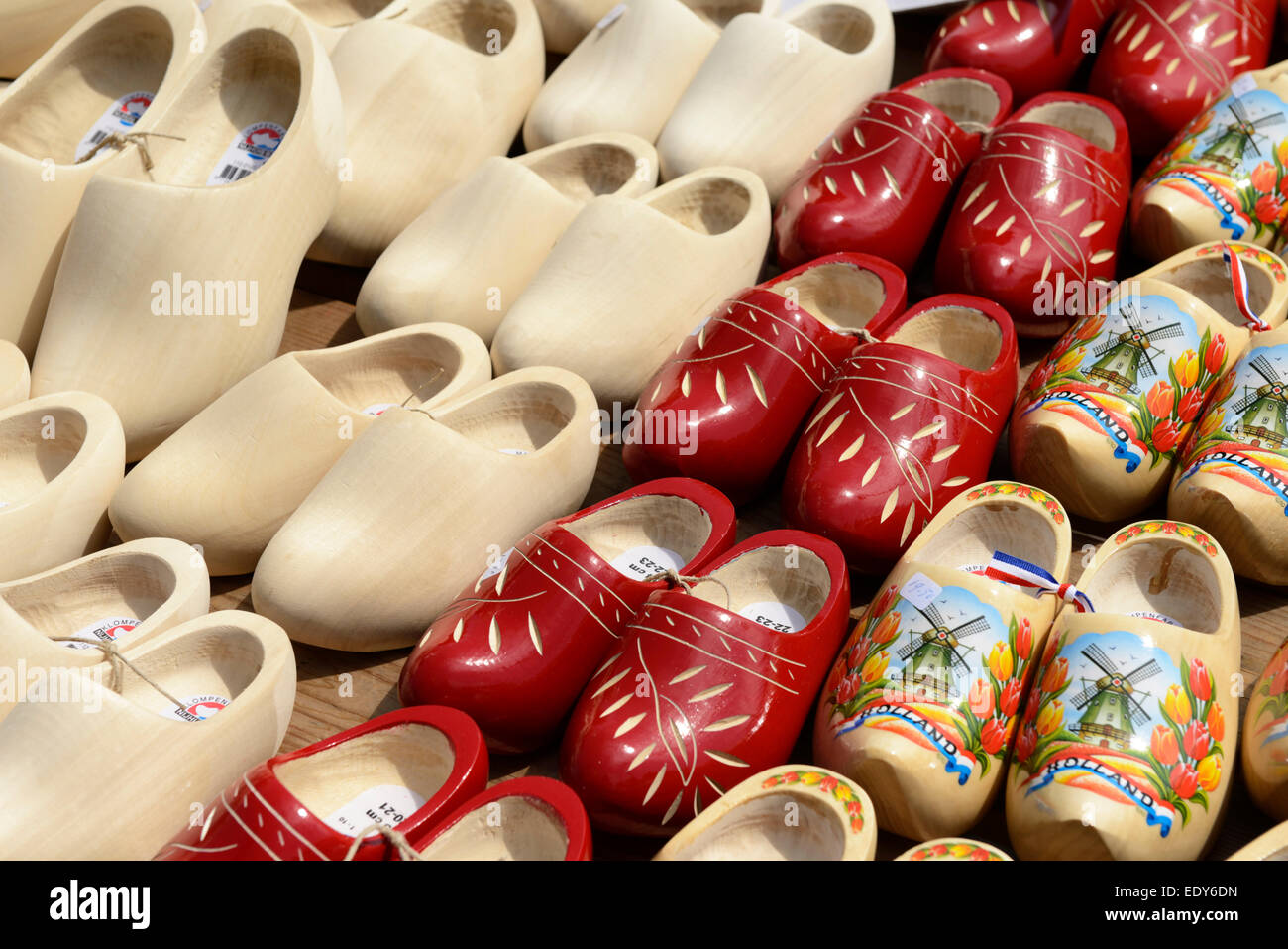 Painted traditional Dutch wooden clogs, Waagplein Square, Alkmaar, North Holland, Netherlands, Europe Stock Photo
