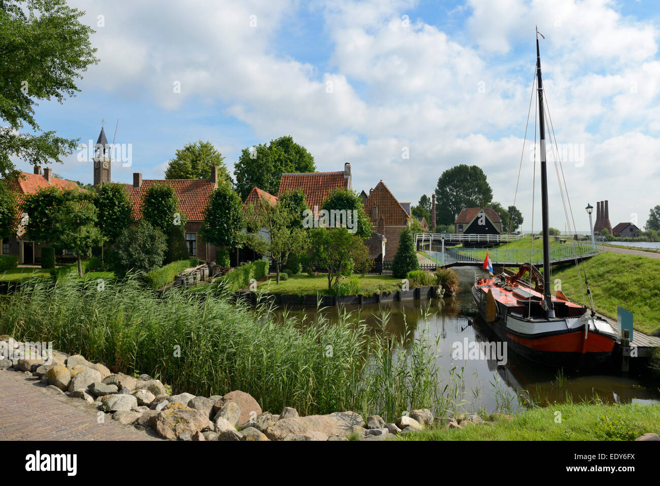 Canal and buildings, Zuidersee open air museum, Lake Ijssel, Enkhuizen, North Holland, Netherlands, Europe Stock Photo