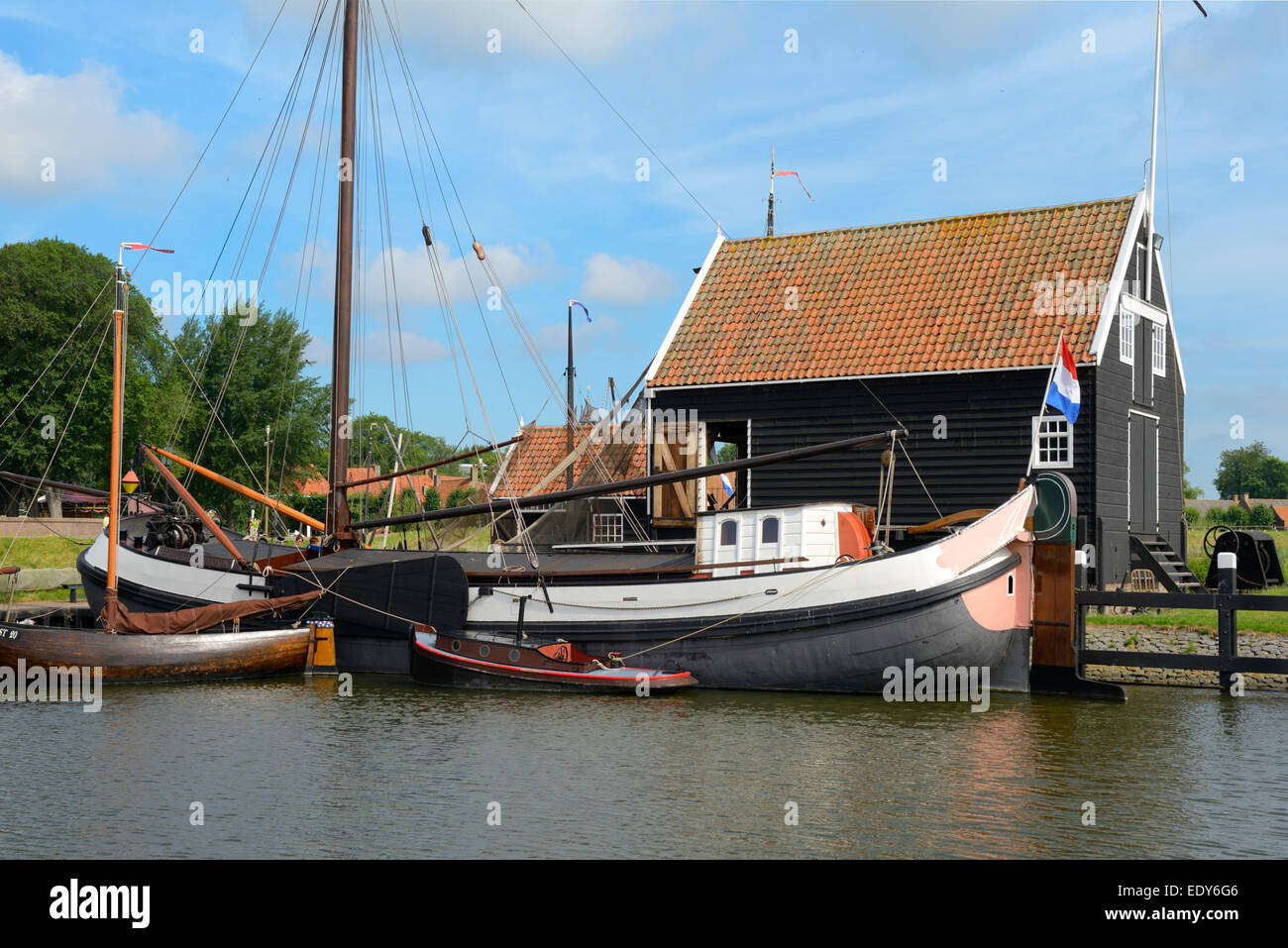 Boats in a fishing port at Zuiderzee open air museum, Lake Ijssel, Enkhuizen, North Holland, Netherlands, Europe Stock Photo