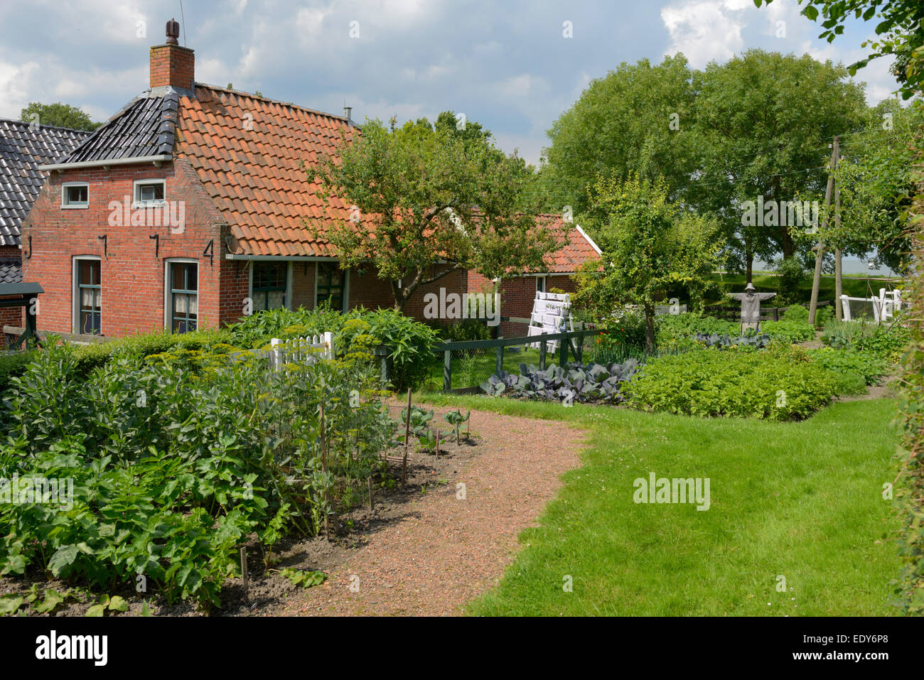 Traditional Dutch village house and garden, Zuidersee open air museum, Lake Ijssel, Enkhuizen, North Holland, Netherlands, Europ Stock Photo