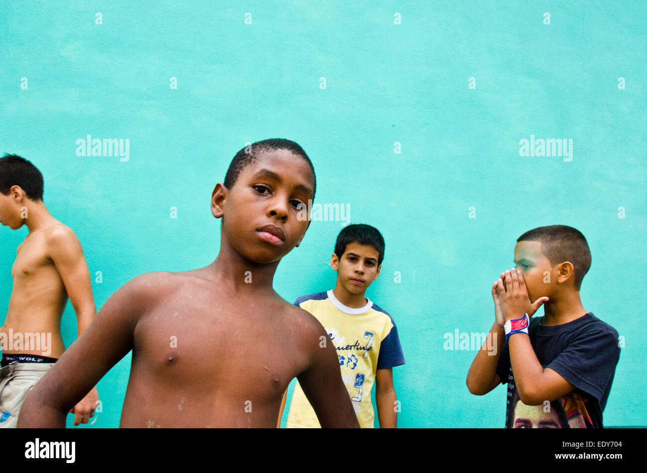 Cienfuegos, Cuba street baseball players Stock Photo