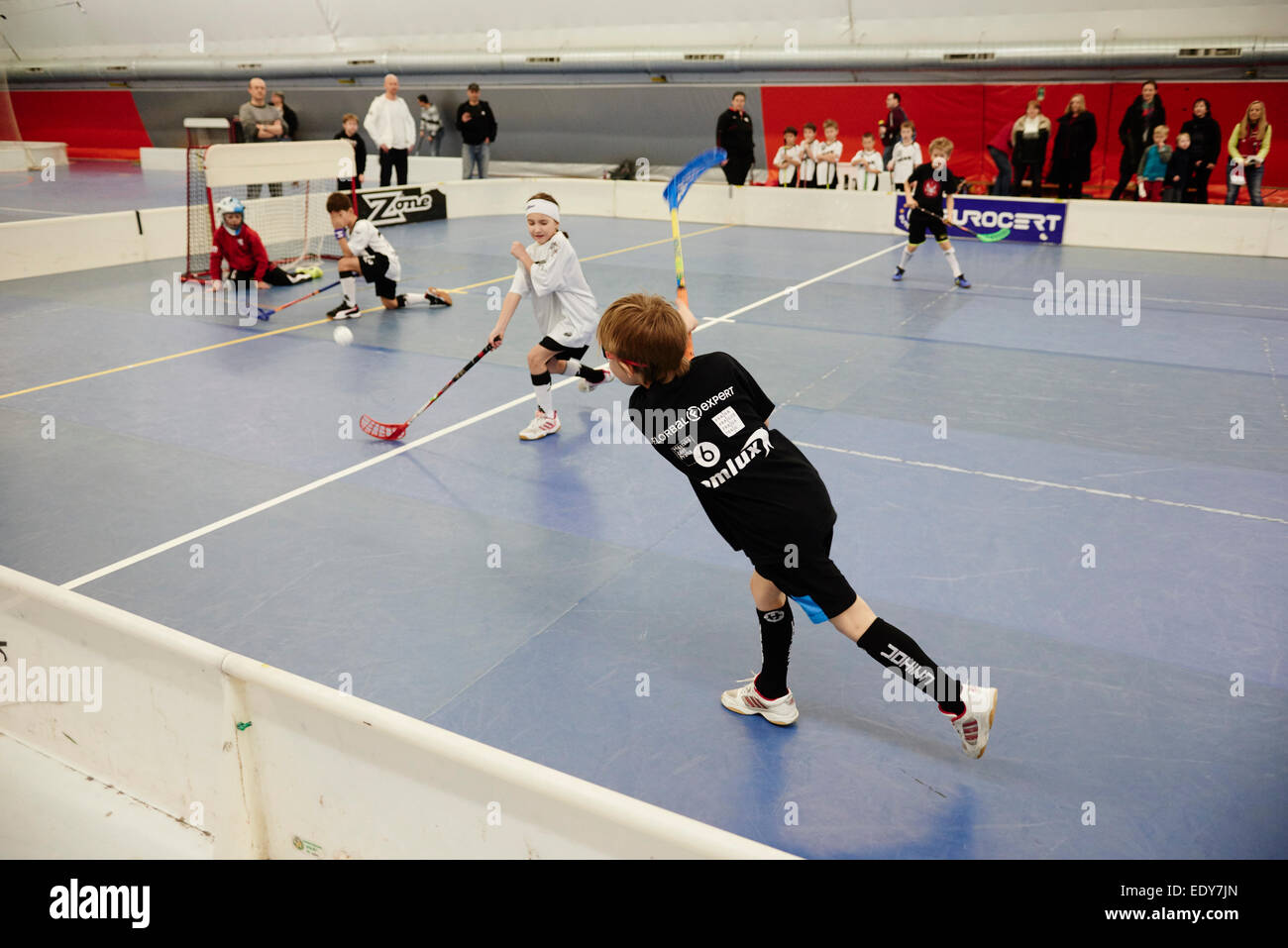 Children Boys Schoolchildren Playing Floorball Floor Hockey
