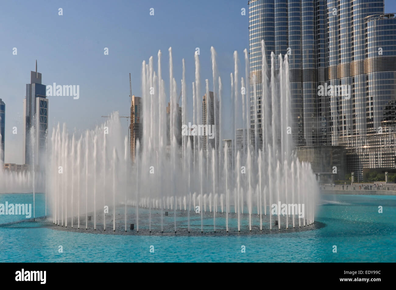Burj Khalifa Fountain in Dubai, UAE Stock Photo