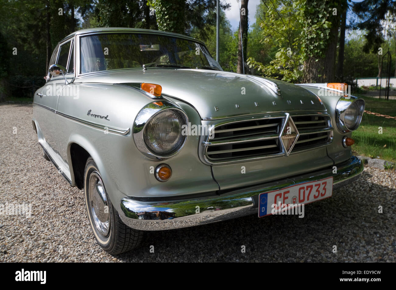 Borgward Isabella classic car in pristine shape parking in front of the Isarhatsche Estate in Bispingen, Northern Germany Stock Photo