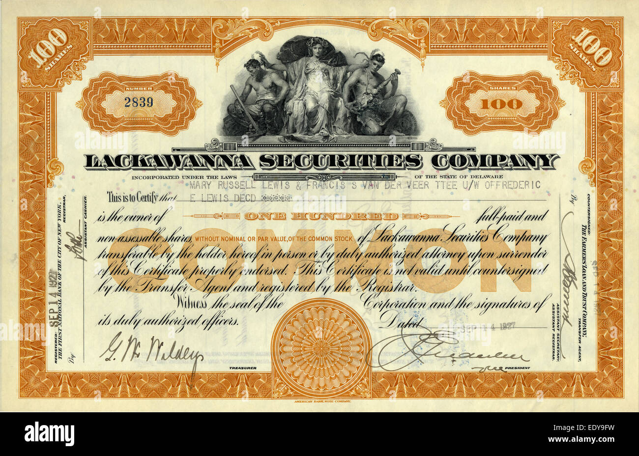 Lackawana Securities Company, 1927, Delaware, USA Stock Photo