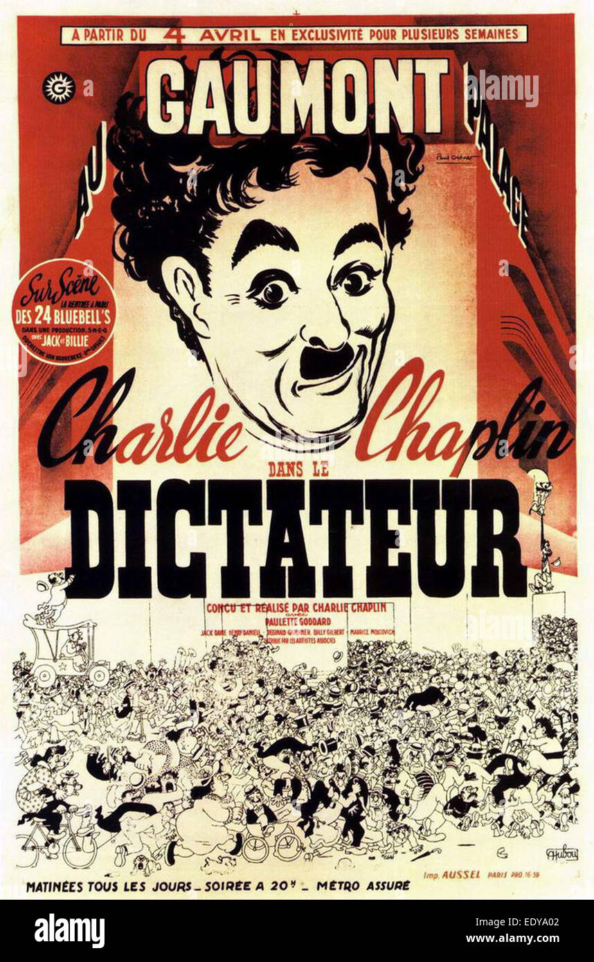 THE GREAT DICTATOR - With Charlie Chaplin, Paulette Goddard - United Artists 1941 - Directed by Charlie Chaplin - French Movie Poster Stock Photo
