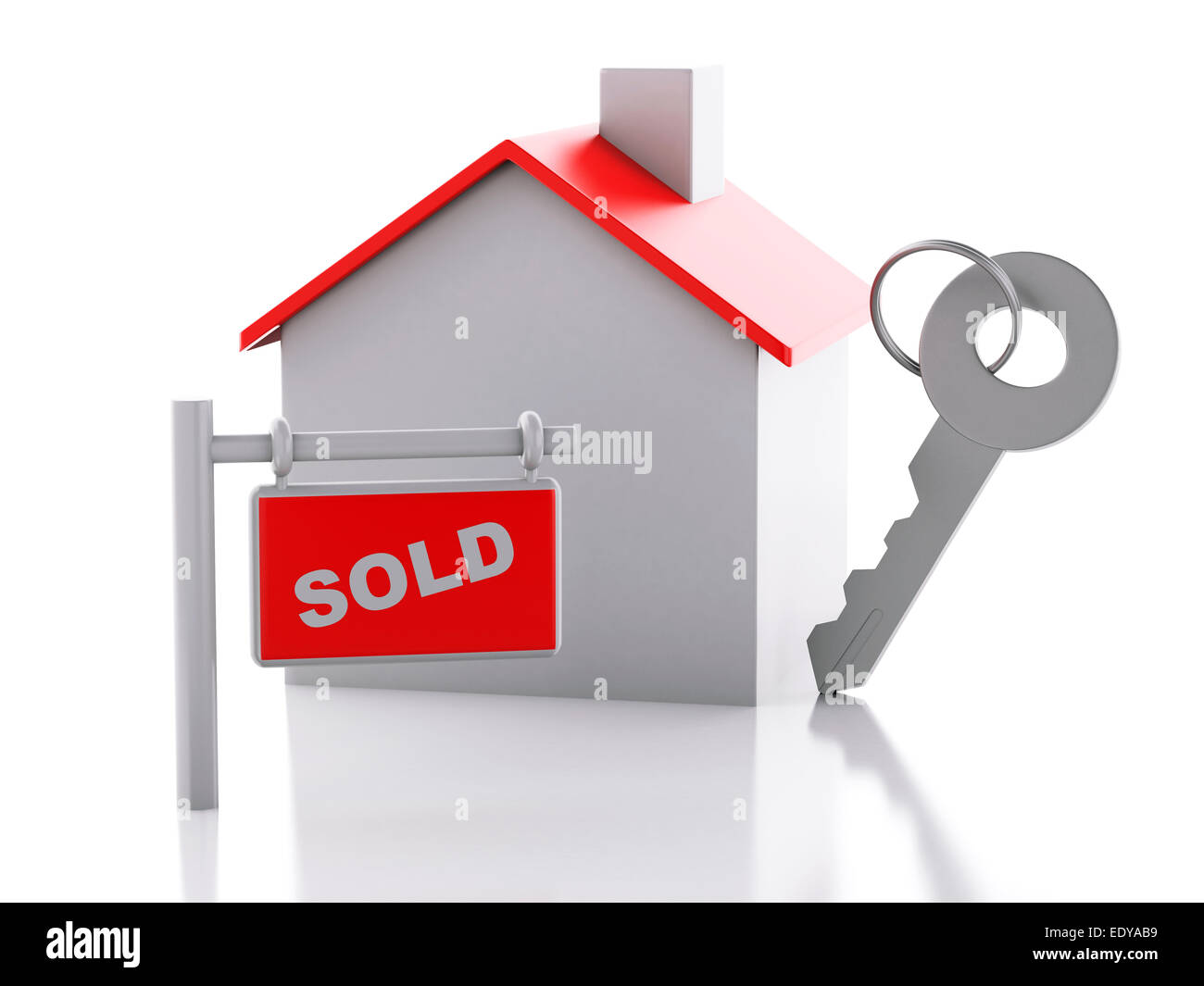 3d renderer illustration. Sold house sign on white background. Real