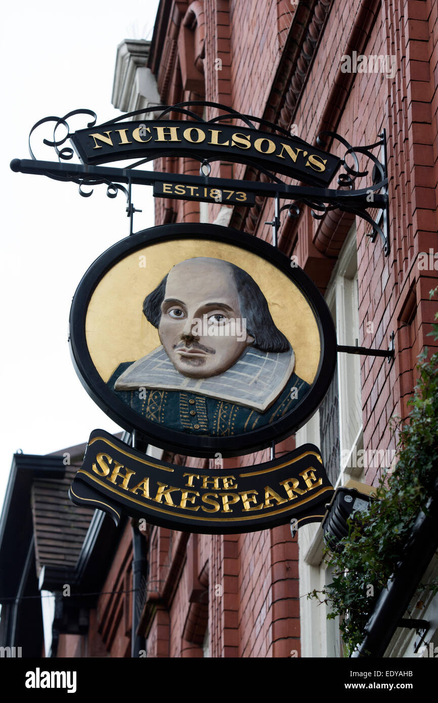 The Shakespeare pub sign, Summer Row, Birmingham, UK Stock Photo