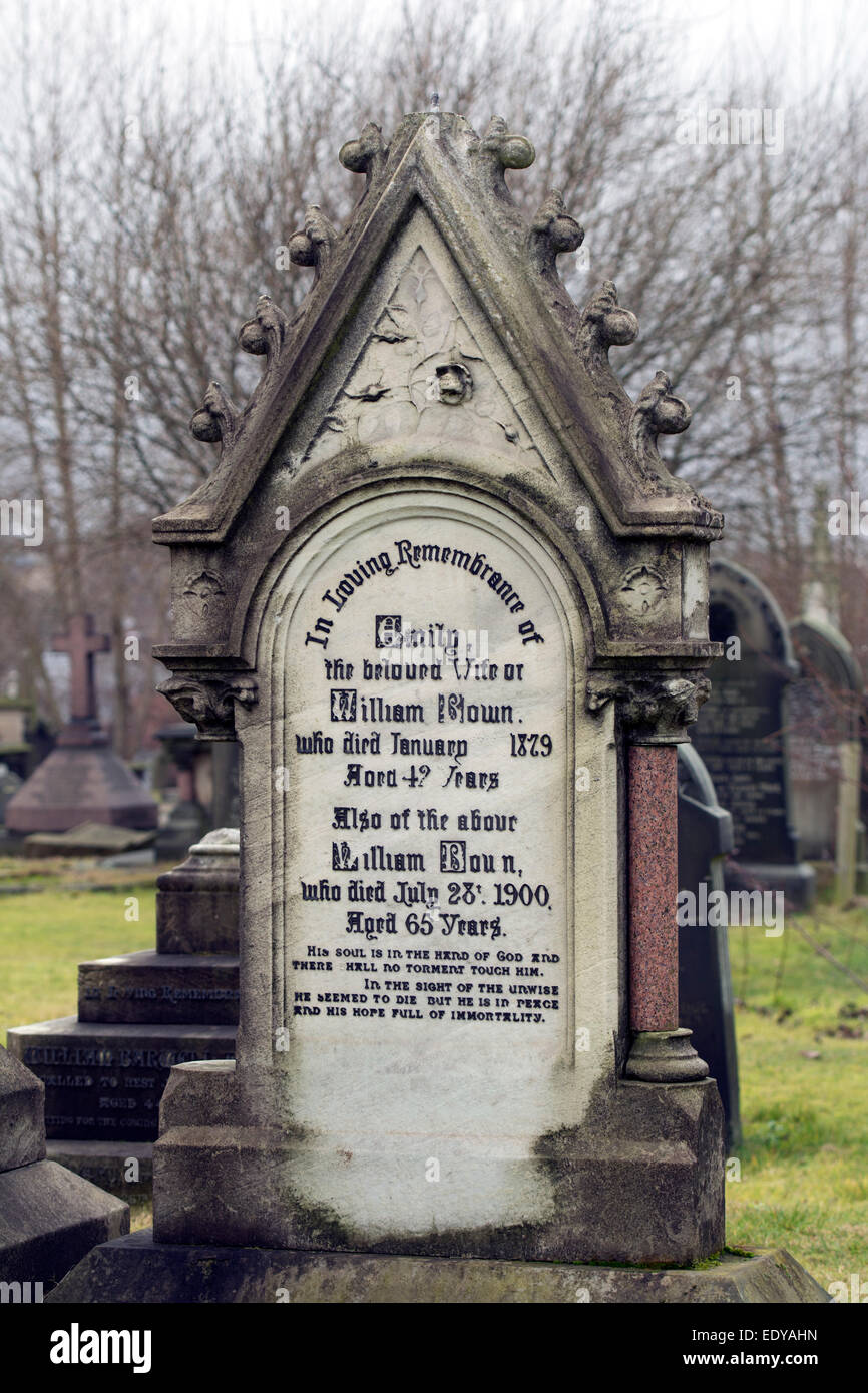 Gravestone in Warstone Lane Cemetery, Jewellery Quarter, Birmingham, UK