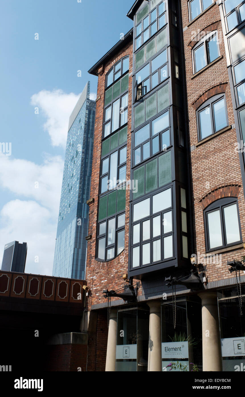 apartment building on Bridgewater Canal at Deansgate with the Beetham