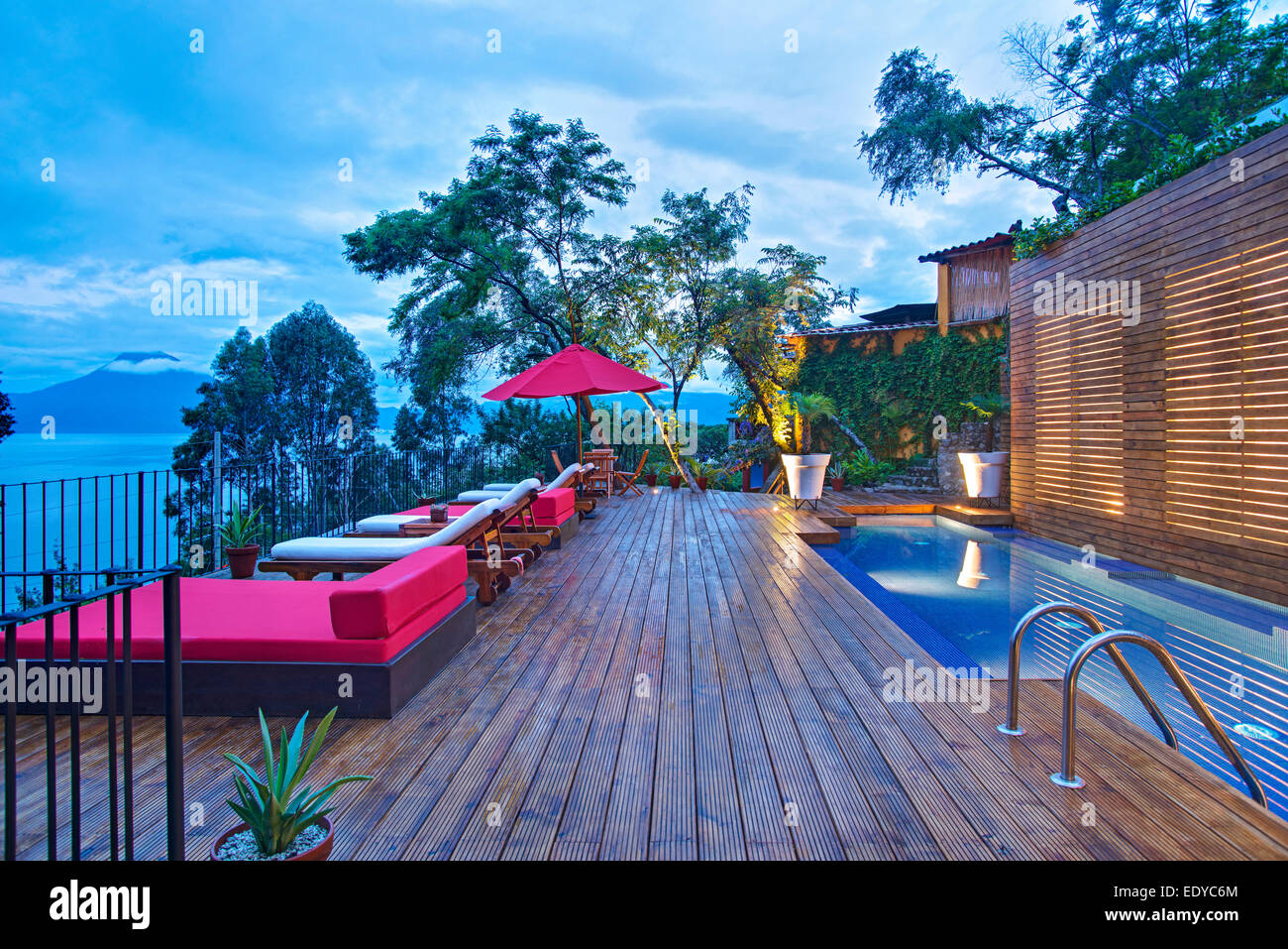 swimming pool at Casa Palopo Hotel in Guatemala Stock Photo