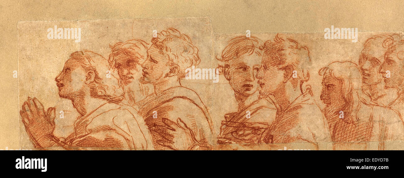 Raphael (Italian, 1483 - 1520), Eight Apostles, c. 1514, red chalk over stylus underdrawing and traces of leadpoint Stock Photo