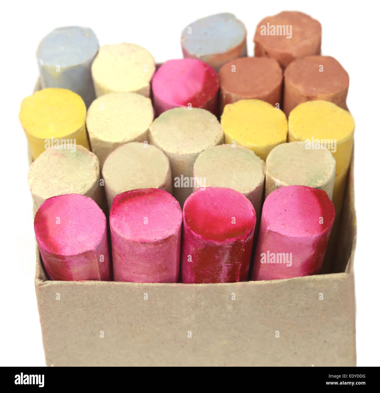 Colorful  chalk in a box over white background Stock Photo
