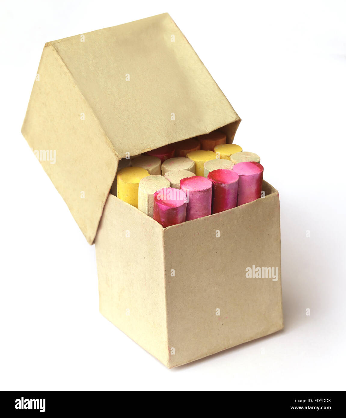 Colorful  chalk in a box over white background Stock Photo