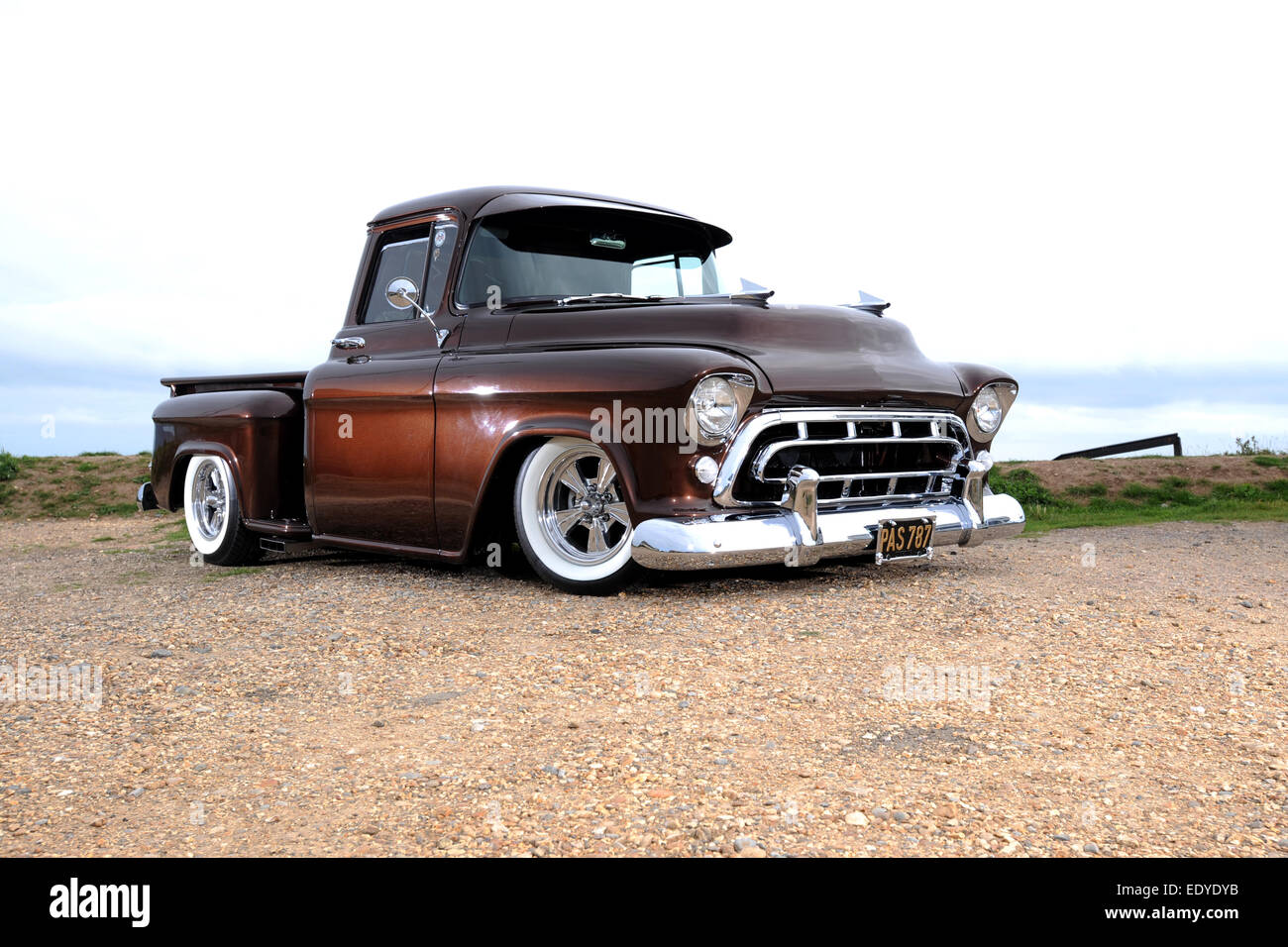 Modified 1957 Chevy 3100 step-side pickup truck Stock Photo