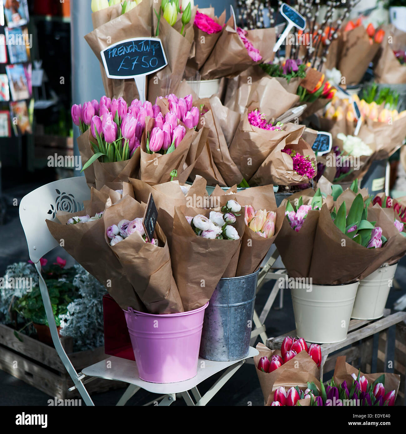 bouquets of colorful spring flowers. tulip, ranunculus, hyacinth, daisy ...