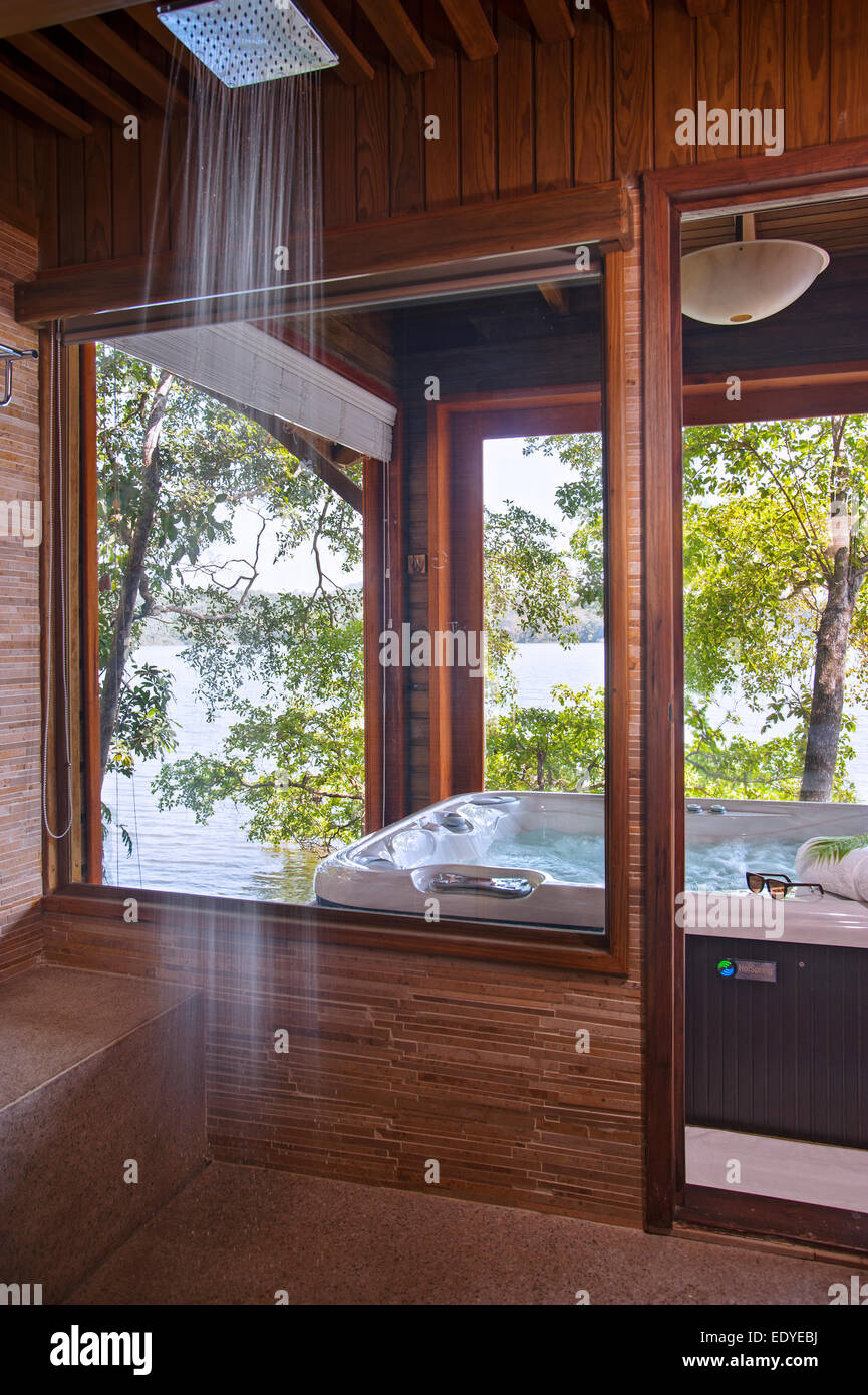 Bathroom inside a bungalow at las lagunas boutique hotel in Peten, Guatemala  Stock Photo - Alamy