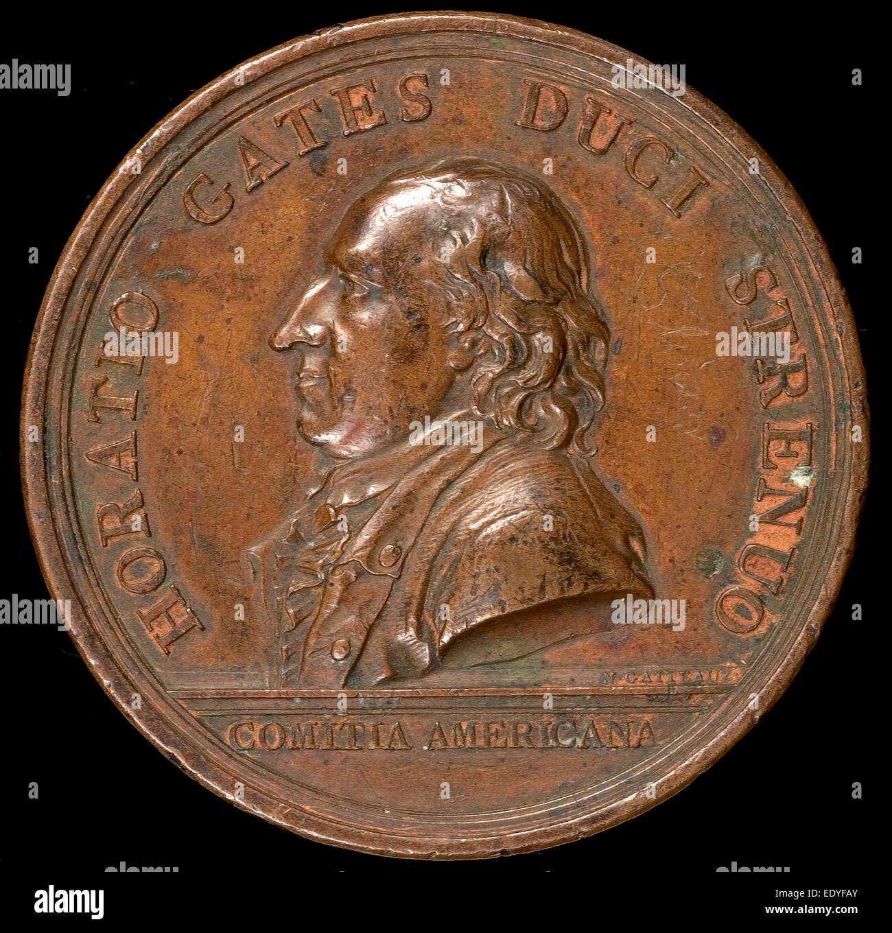 Nicolas-Marie Gatteaux, Horatio Gates, 1728-1806, Major General [obverse], French, 1751 - 1832, 1787, bronze Stock Photo
