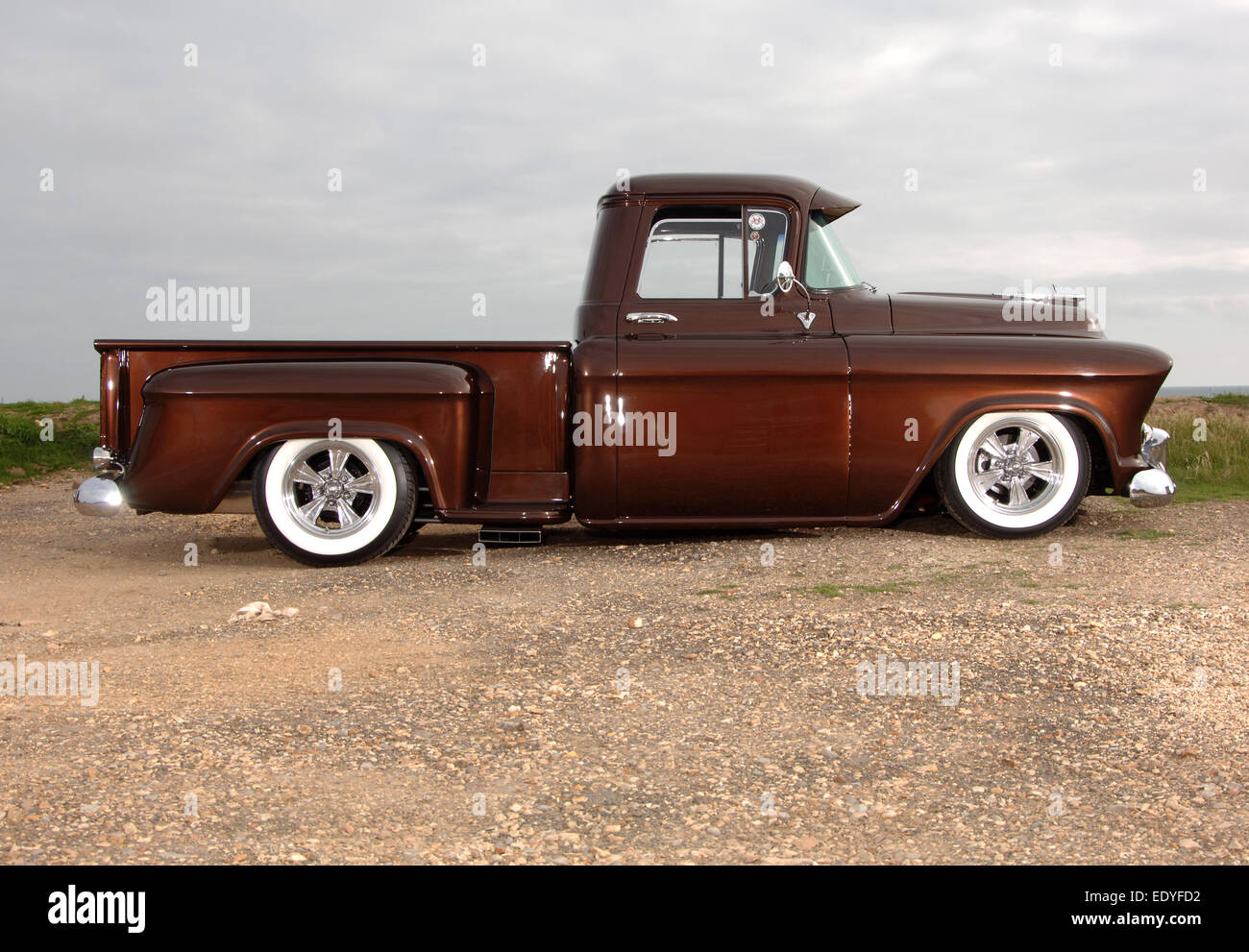 Modified 1957 Chevy 3100 step-side pickup truck Stock Photo