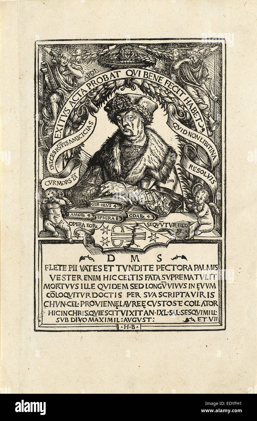 Hans Burgkmair I (German, 1473 - 1531), Conrad Celtis, 1507, woodcut Stock Photo