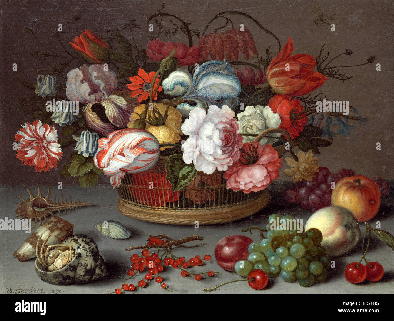 Balthasar van der Ast (Dutch, 1593-1594 - 1657), Basket of Flowers, c. 1622, oil on panel Stock Photo