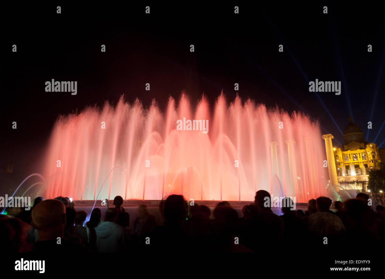 Night view of Magic Fountain light show in Barcelona, Spain Stock Photo