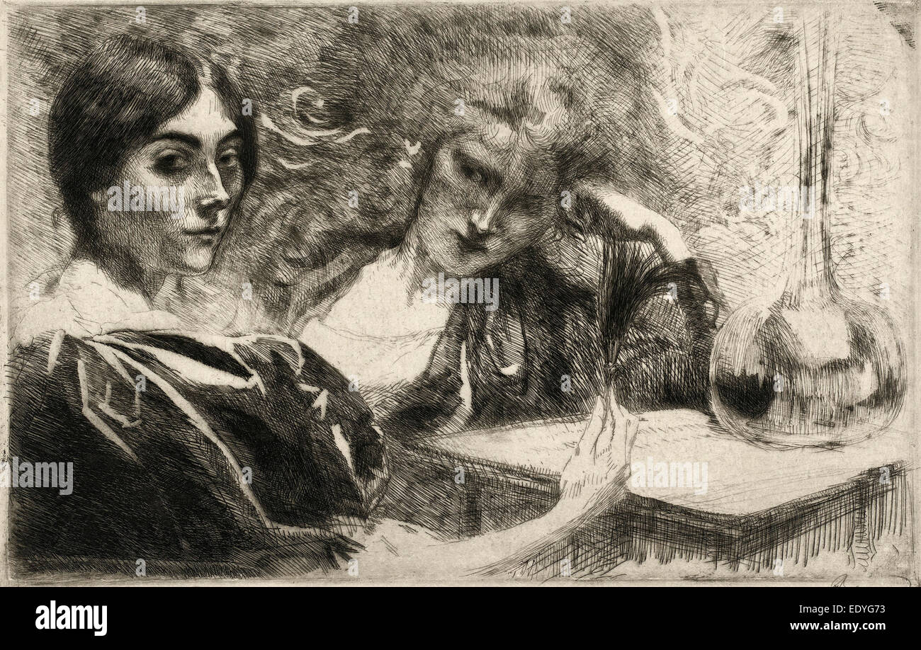 Albert Besnard, Morphine Addicts (Morphinomanes), French, 1849 - 1934, 1887, etching on wove paper Stock Photo