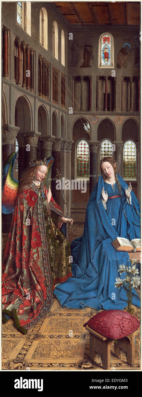 Jan van Eyck (Netherlandish, c. 1390-1441), The Annunciation, c. 1434-1436, oil on canvas transferred from panel Stock Photo