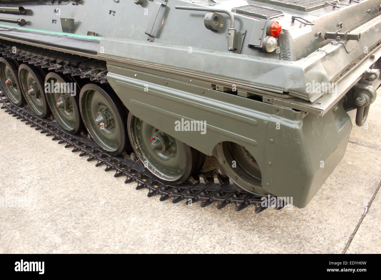 tracks on military tank Stock Photo