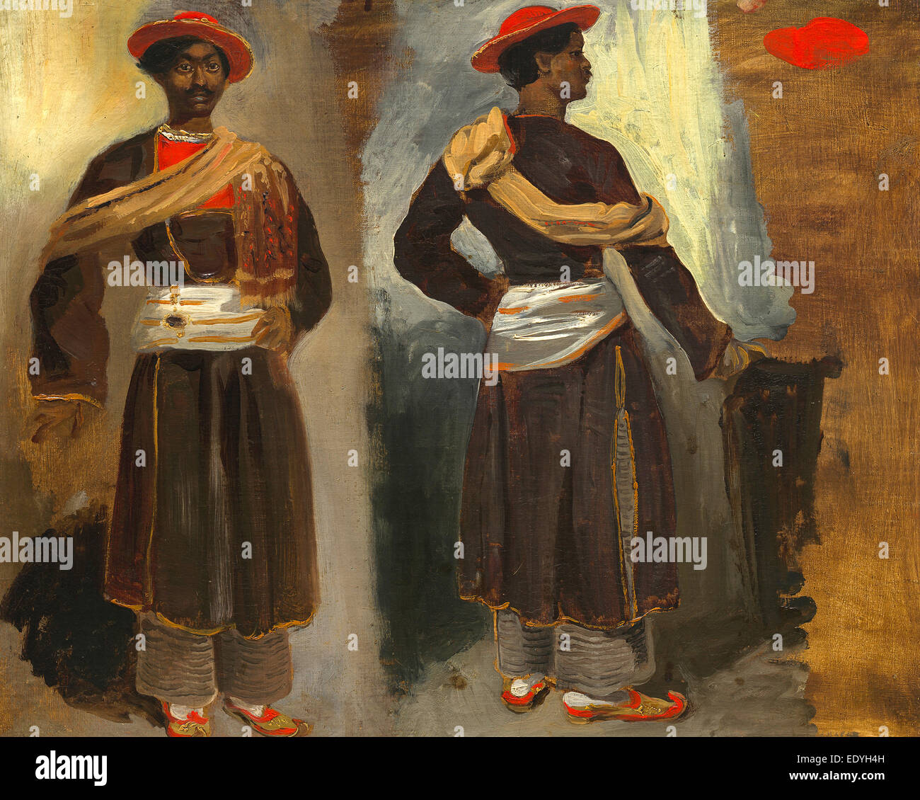 Eugène Delacroix (French, 1798 - 1863), Two Studies of a Standing Indian from Calcutta, c. 1823-1824, oil on canvas Stock Photo