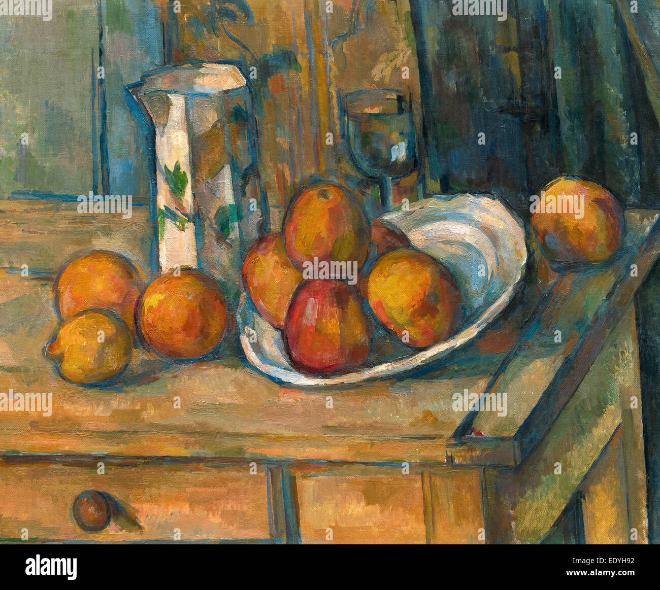 Paul Cézanne, Still Life with Milk Jug and Fruit, French, 1839 - 1906, c. 1900, oil on canvas Stock Photo