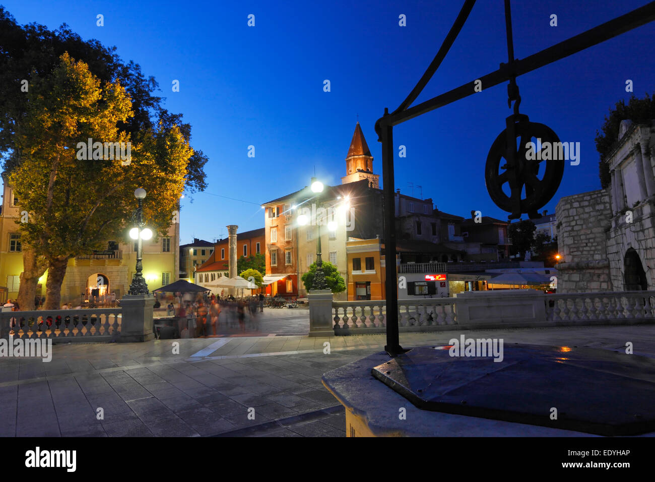 Zadar, five wells square at night, Croatia Stock Photo